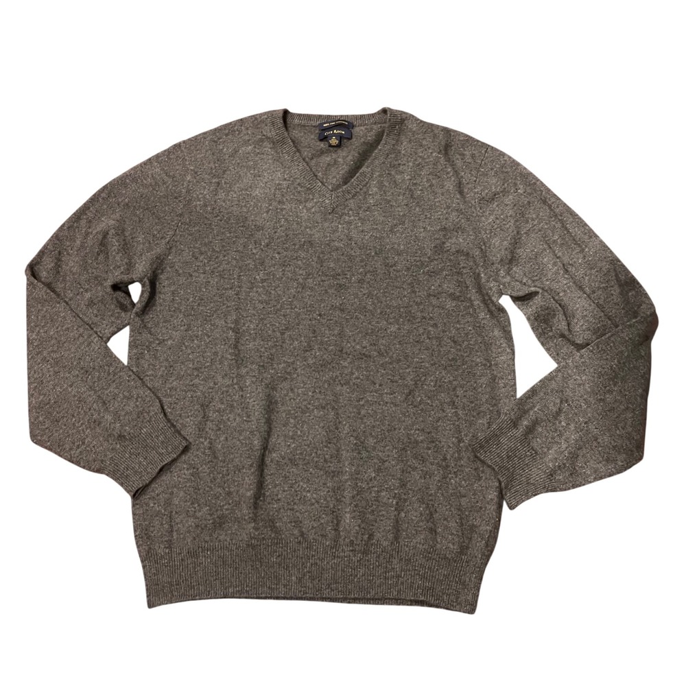 Club Room Mens Cashmere V-Neck Sweater Charcoal Grey Heather Medium Pullover